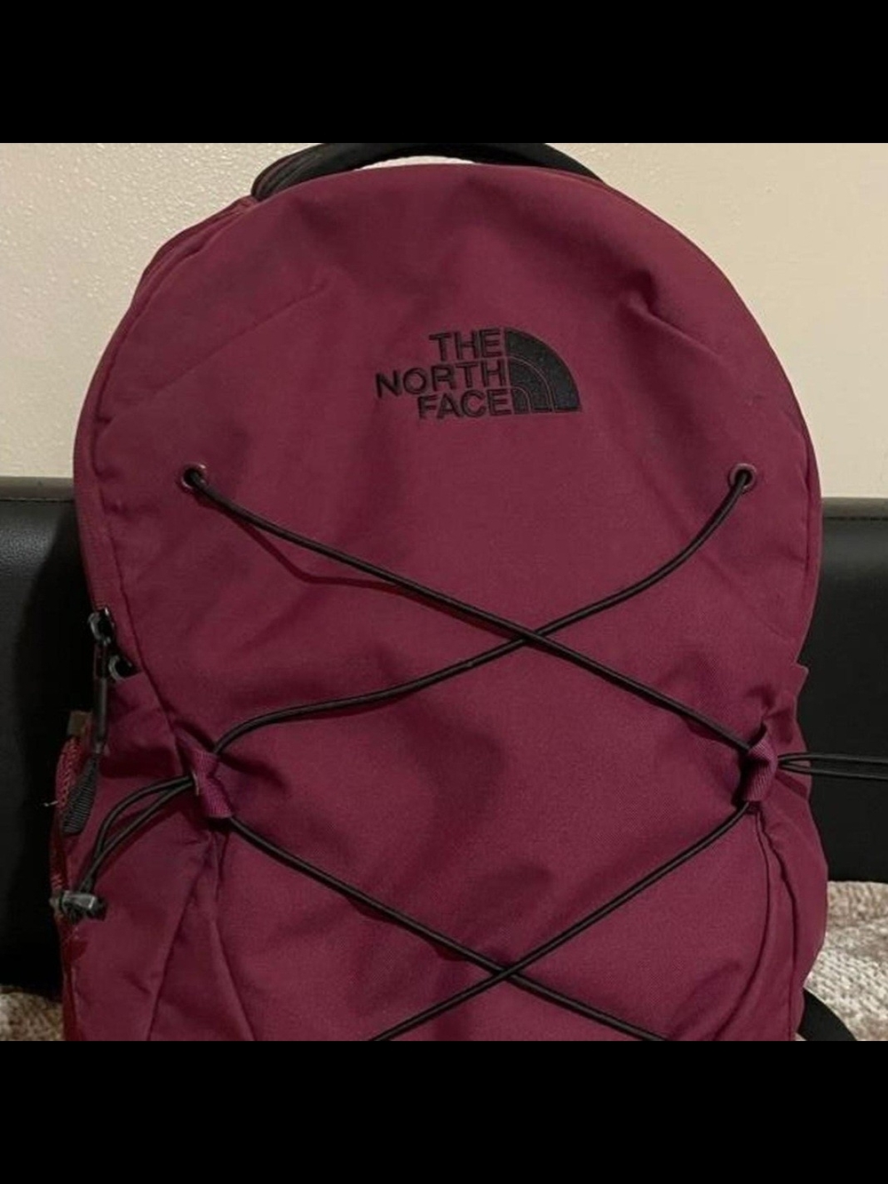 The North Face Burgundy Daypack with Elastic Bungee Front